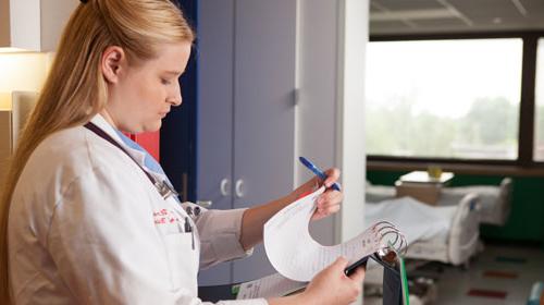 Student working in hospital